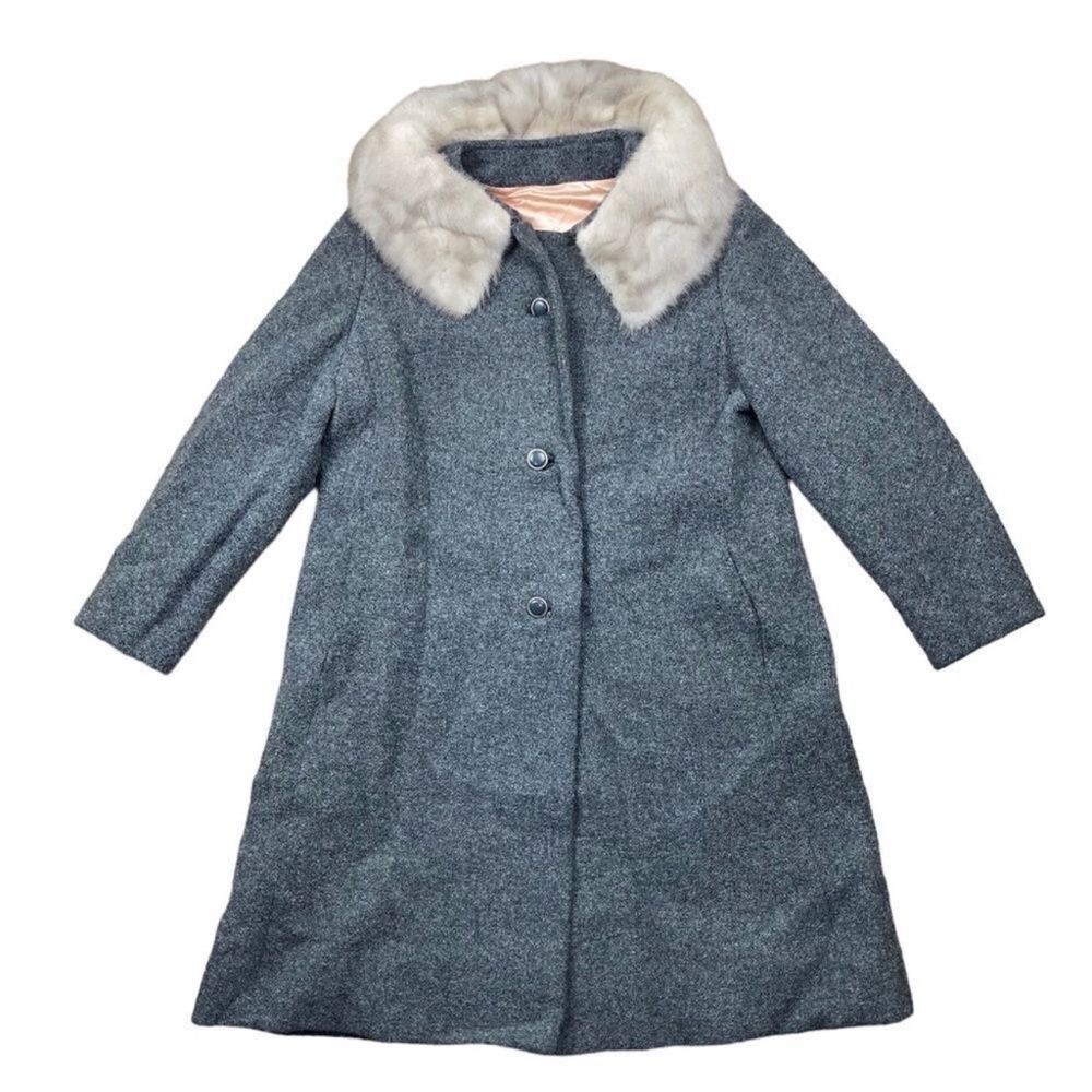 Vintage shagmoor grey wool fox fur trim peacoat